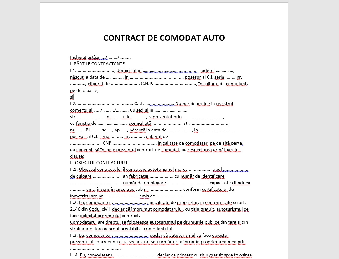 contractul de comodat auto